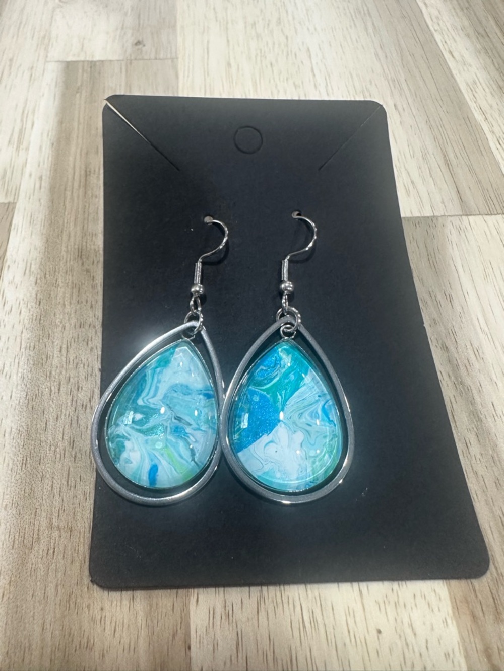 Blue Marble Teardrop Dangle Earrings - Women Jewelry